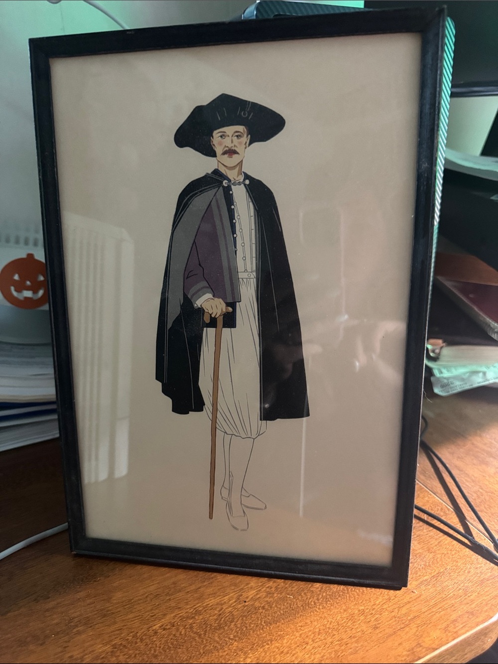 Framed Vintage-Style Gentleman Illustration in Black and Cream